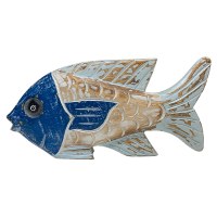 6" Two Toned Coastal Blue Wood Fish Statue