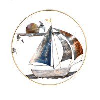 20" Round Multicolor Sailboat Ring Coastal Metal Wall Art Plaque