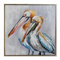 25" Sq Two Multicolor Pelicans Framed Coastal Canvas