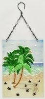 12" x 8" Palm Tree and Sea Turtle Hatchlings Glass Suncatcher