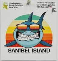 4" Sanibel Island Shark Wearing Sunglasses Sticker