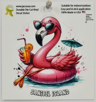 4" Sanibel Island Flamingo Holding a Tropical Drink Sticker