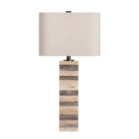 28" Natural and Taupe Stone Column Table Lamp