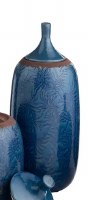 13" Dark Blue Palm Frond Ceramic Jar With a Lid