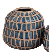 8" Dark Blue and Terracotta Ceramic Vase