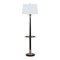 66" Black Metal and Distressed Bronze Tray Floor Lamp