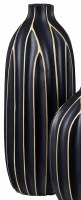 15" Black and Tan Ribbed Ceramic Vase