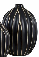 13" Black and Tan Ribbed Ceramic Vase