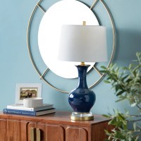 29" Dark Blue and Distressed Bronze Ceramic Table Lamp