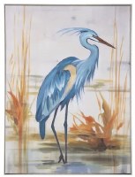 40" x 30" Light Blue Head Heron Framed Coastal Canvas