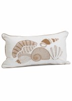 12" x 22" Beige Embroidered Sea Shells Decorative Pillow