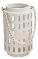 Large White Rectangle Cutouts Ceramic Lantern