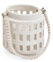 Small White Rectangle Cutouts Ceramic Lantern