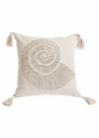 17" Sq Beige Embroidered Nautilus Shell Decorative Pillow With Tassels