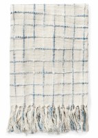 60" x 50" Natural and Blue Grid Throw Blanket