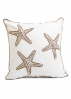 18" Sq Three Brown Embroidered Starfish Decorative Pillow