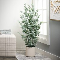 49" Faux Frosted Green Eucalyptus Potted Bush