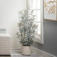 49" Faux Frosted Green Blade Eucalyptus Potted Bush