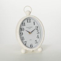 11" Distressed White Oval Sitting Clock