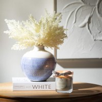 7" Round White and Blue Ceramic Vase