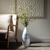 19" White and Blue Band Ceramic Vase