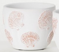 4" White and Terracotta Scallop Shell Design Coastal Pot