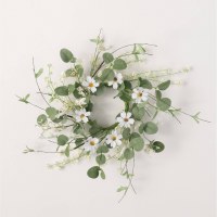 6.5" Opening Faux White Daisy and Eucalyptus Candle Ring