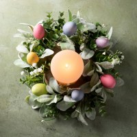 6.5" Opening Faux Multicolor Eggs and Mixed Foliage Candle Ring