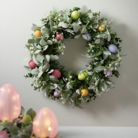 20" Round Faux Multicolor Eggs and Mixed Foliage Wreath