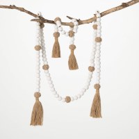 72" White Wood and Jute Rope Beads Table Garland