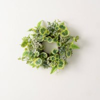 4.5" Opening Faux Green Leaves and White Flowers Candle Ring