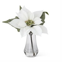 10" Faux White Poinsettia in a Glass Vase