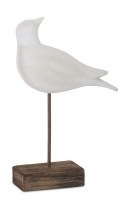 9" White Wood Bird With It's Head Back Coastal Statue