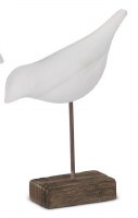 8" White Wood Bird With It's Head Down Coastal Statue