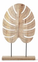 22" Natural Wood Monstera Leaf on a Stand Statue