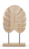 17" Natural Wood Monstera Leaf on a Stand Statue