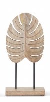 15" Natural Wood Monstera Leaf on a Stand Statue