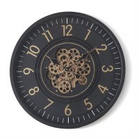 26" Round Black and Gold Gears Wall Clock