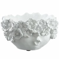 5" Distressed White Garden Flower Lady Polyresin Planter