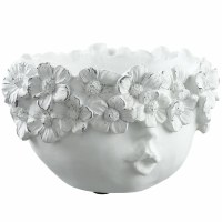 6" Distressed White Garden Flower Lady Polyresin Planter