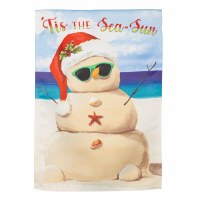 44" x 28" "Tis The Sea-Sun" Sand Snowman Large Coastal Christmas House Flag