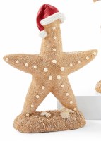 10" LED Starfish Wearing a Santa Hat Polyresin Statue