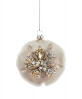 Gold Sand Dollar With Beads Glass Ornament