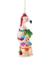 6" Christmas Flamingo Glass Ornament