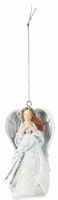 Cream and Silver Angel Holding a Heart Ornament