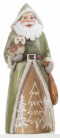 11" Green Polyresin Santa Claus Holding an Owl Figurine