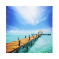 36" Sq Caribbean Jetty Tropical Print on Glass