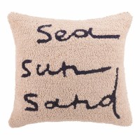 16" Sq "Sea, Sun, Sand" Coastal Decorative Hooked Pillow