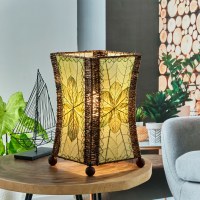 15" x 10" Green and Brown Hourglass Jackfruit Leaf Table Lamp