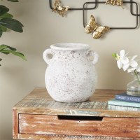 10" Distressed White Ceramic Two Handle Vase